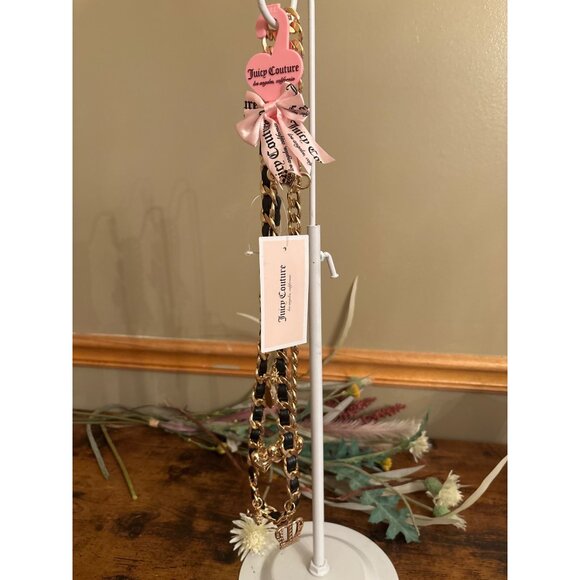Juicy Couture Gold-Tone & Black Charm Link Dangle Belt M/L Heart Crown Key - Picture 2 of 12